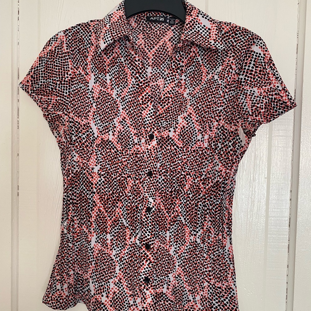 Apt. 9 Petite Small Women's Button Down Shirt - Pink and Black Pattern